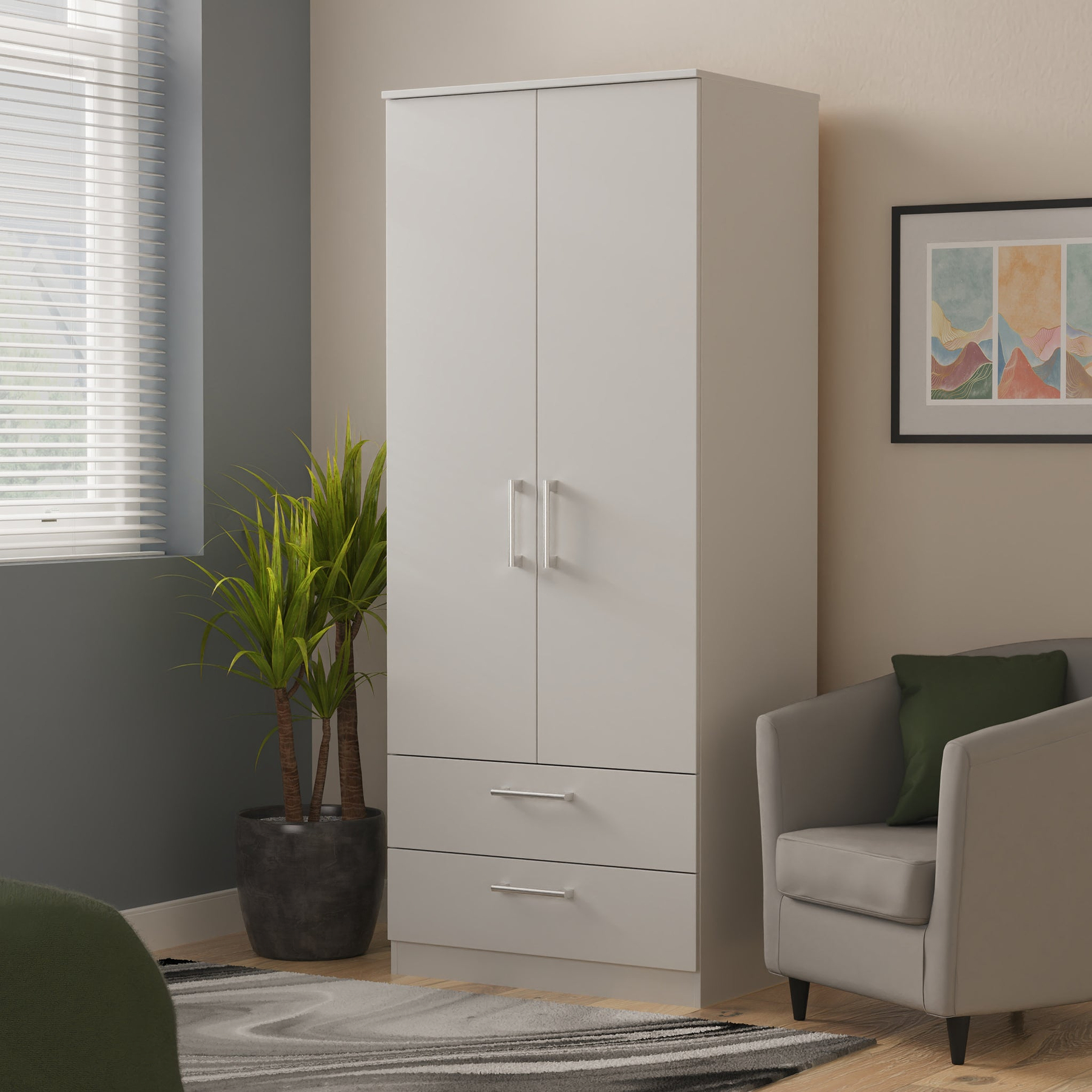 Hadley Double Wardrobe 2 Drawers Grey from Roseland Furniture