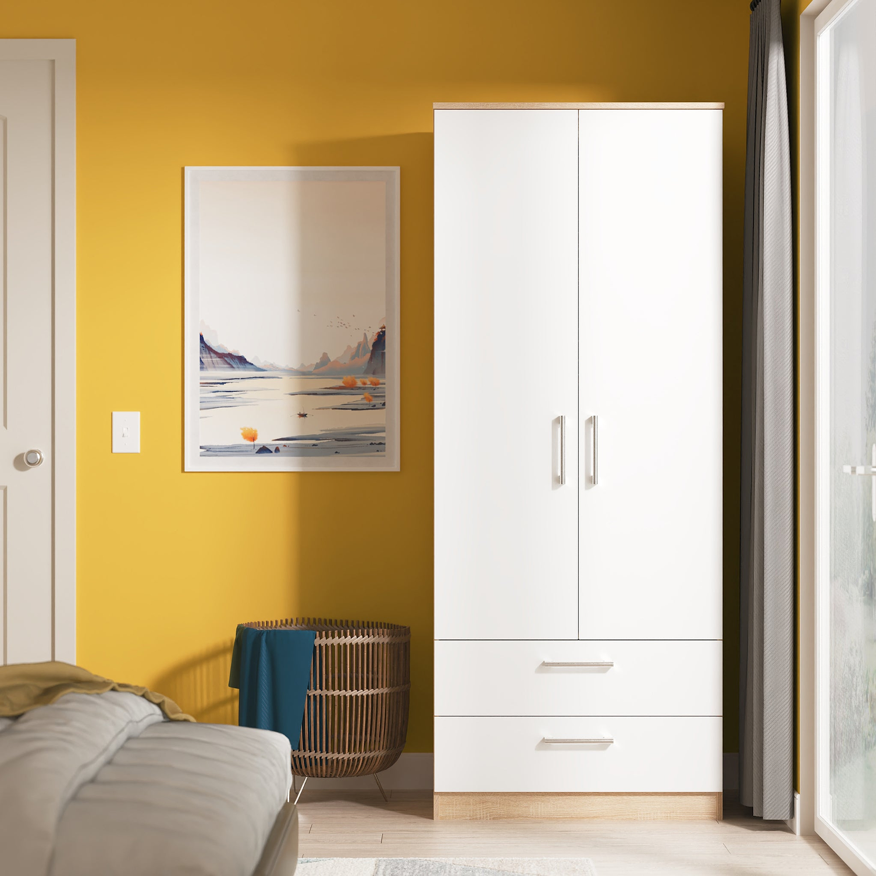 Hadley Double Wardrobe 2 Drawers White Oak from Roseland Furniture