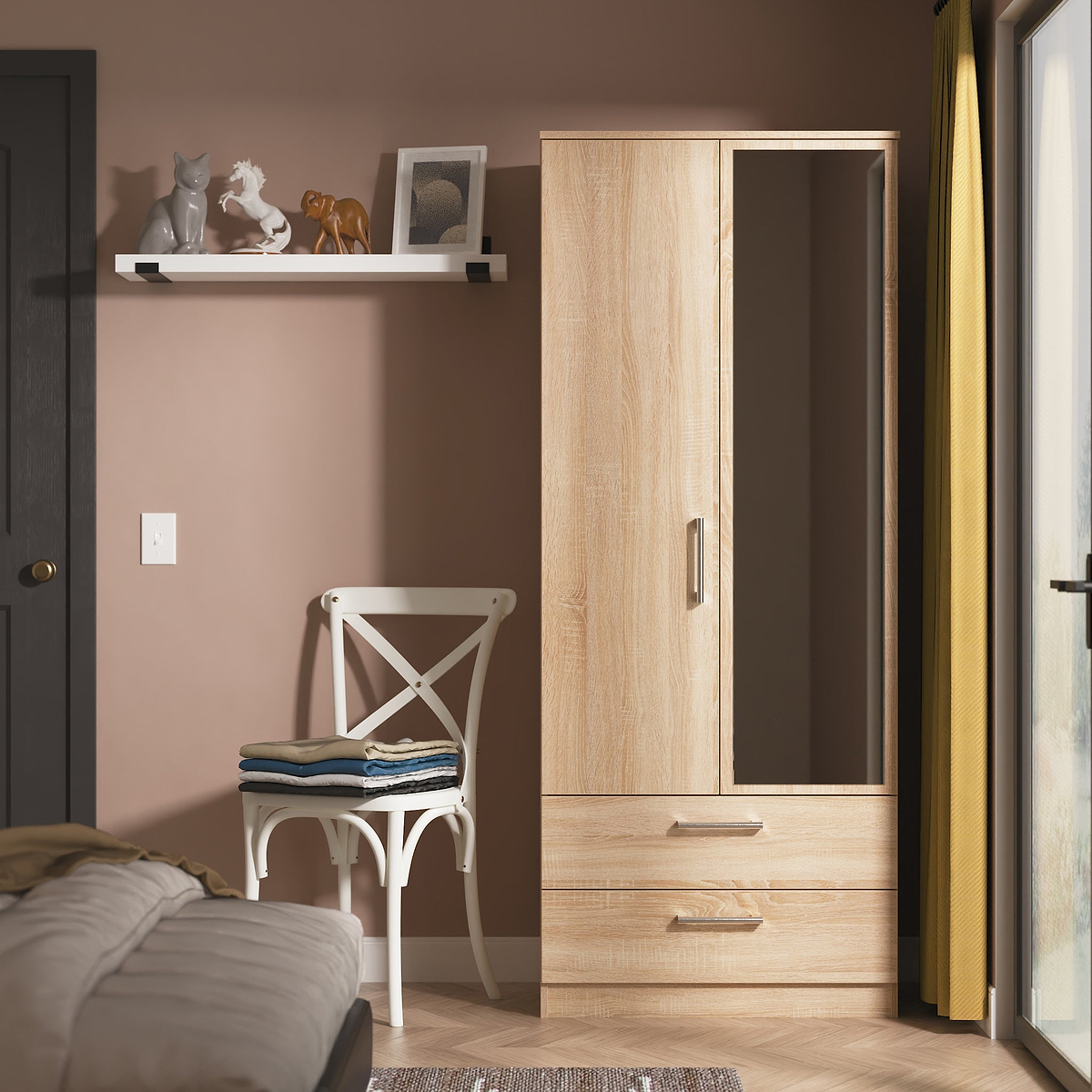Hadley Double Mirrored Wardrobe and Drawers Oak from Roseland Furniture