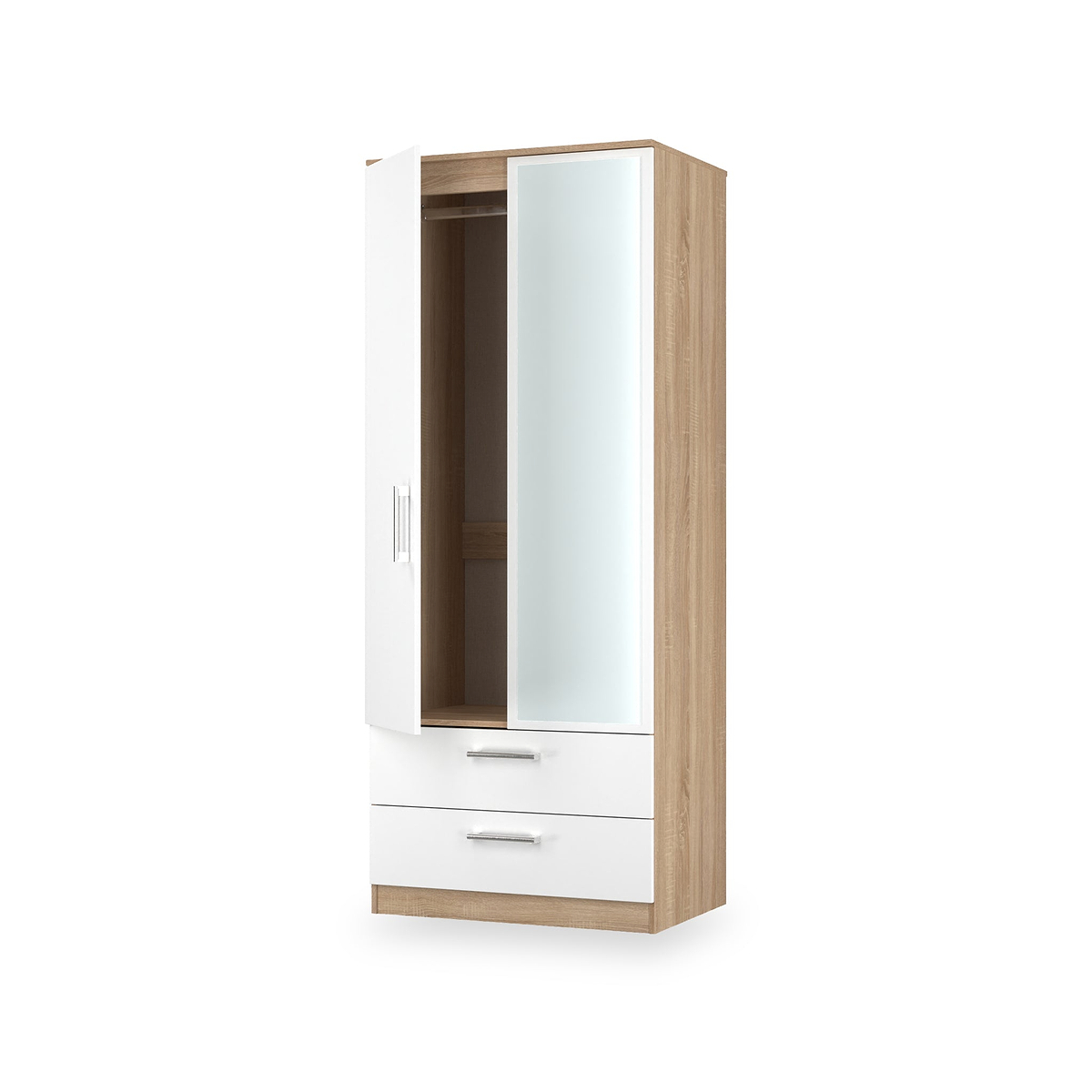 Hadley Double Mirrored Wardrobe and Drawers White Oak from Roseland Furniture