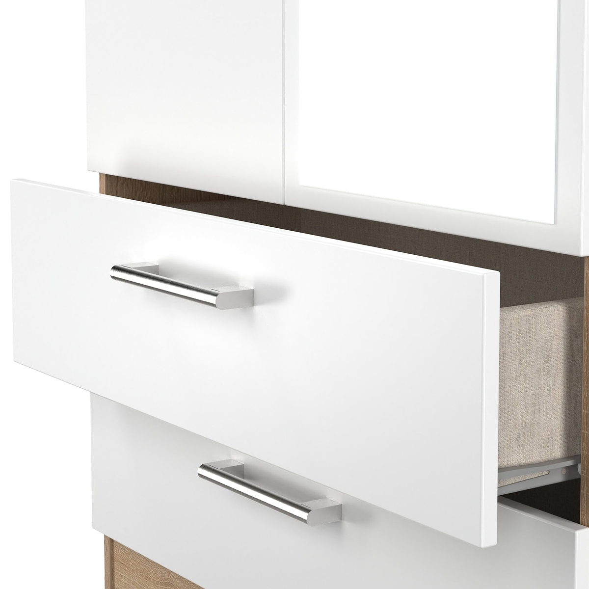 Hadley Double Mirrored Wardrobe and Drawers White Oak from Roseland Furniture
