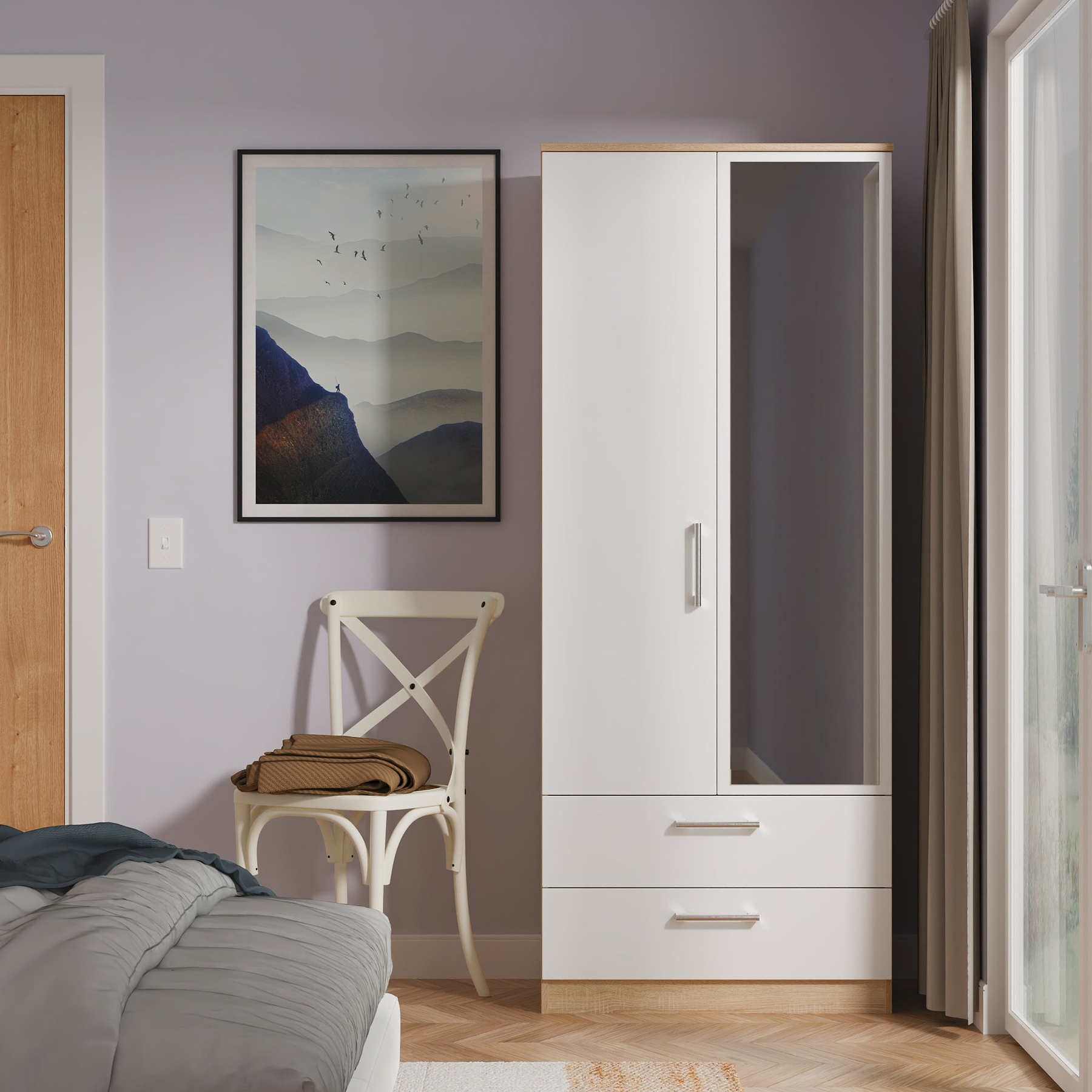 Hadley Double Mirrored Wardrobe and Drawers White Oak from Roseland Furniture