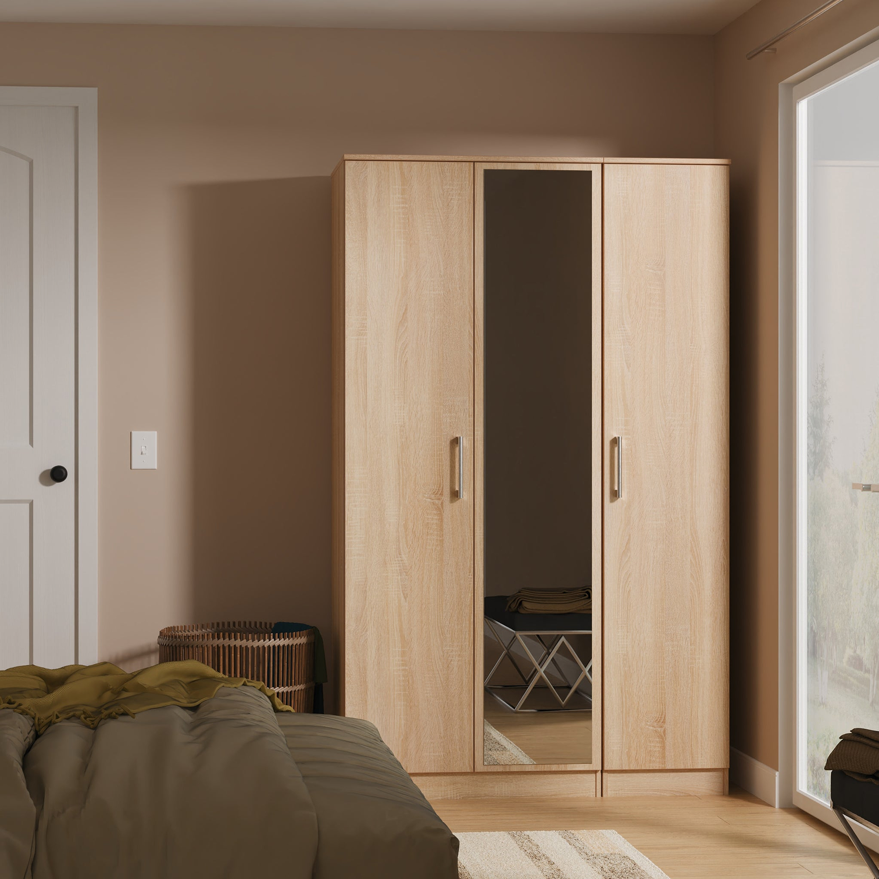 Hadley Triple Mirrored Wardrobe Oak from Roseland Furniture