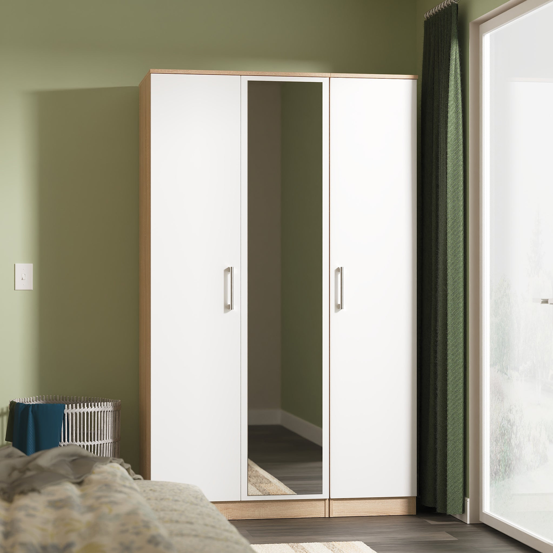 Hadley Triple Mirrored Wardrobe White Oak from Roseland Furniture