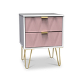 Geo White and Pink 2 Drawer Bedside Table Cabinet with Gold Hair Pin Legs from Roseland Furniture