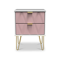 Geo White and Pink 2 Drawer Bedside Table Cabinet with Gold Hair Pin Legs from Roseland Furniture