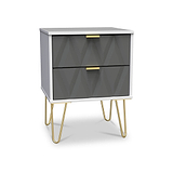 Geo White and Grey 2 Drawer Bedside Table Cabinet with Gold Hair Pin Legs from Roseland Furniture