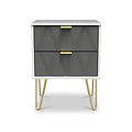 Geo White and Grey 2 Drawer Bedside Table Cabinet with Gold Hair Pin Legs from Roseland Furniture