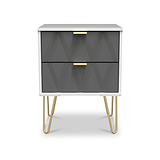 Geo White and Grey 2 Drawer Bedside Table Cabinet with Gold Hair Pin Legs from Roseland Furniture