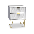 Geo White 2 Drawer Bedside Table Cabinet with Gold Hair Pin Legs from Roseland Furniture