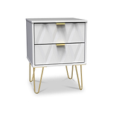 Geo White 2 Drawer Bedside Table Cabinet with Gold Hair Pin Legs from Roseland Furniture