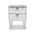 Geo White 2 Drawer Bedside Table Cabinet with Gold Hair Pin Legs from Roseland Furniture