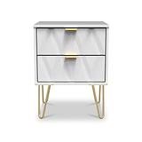 Geo White 2 Drawer Bedside Table Cabinet with Gold Hair Pin Legs from Roseland Furniture
