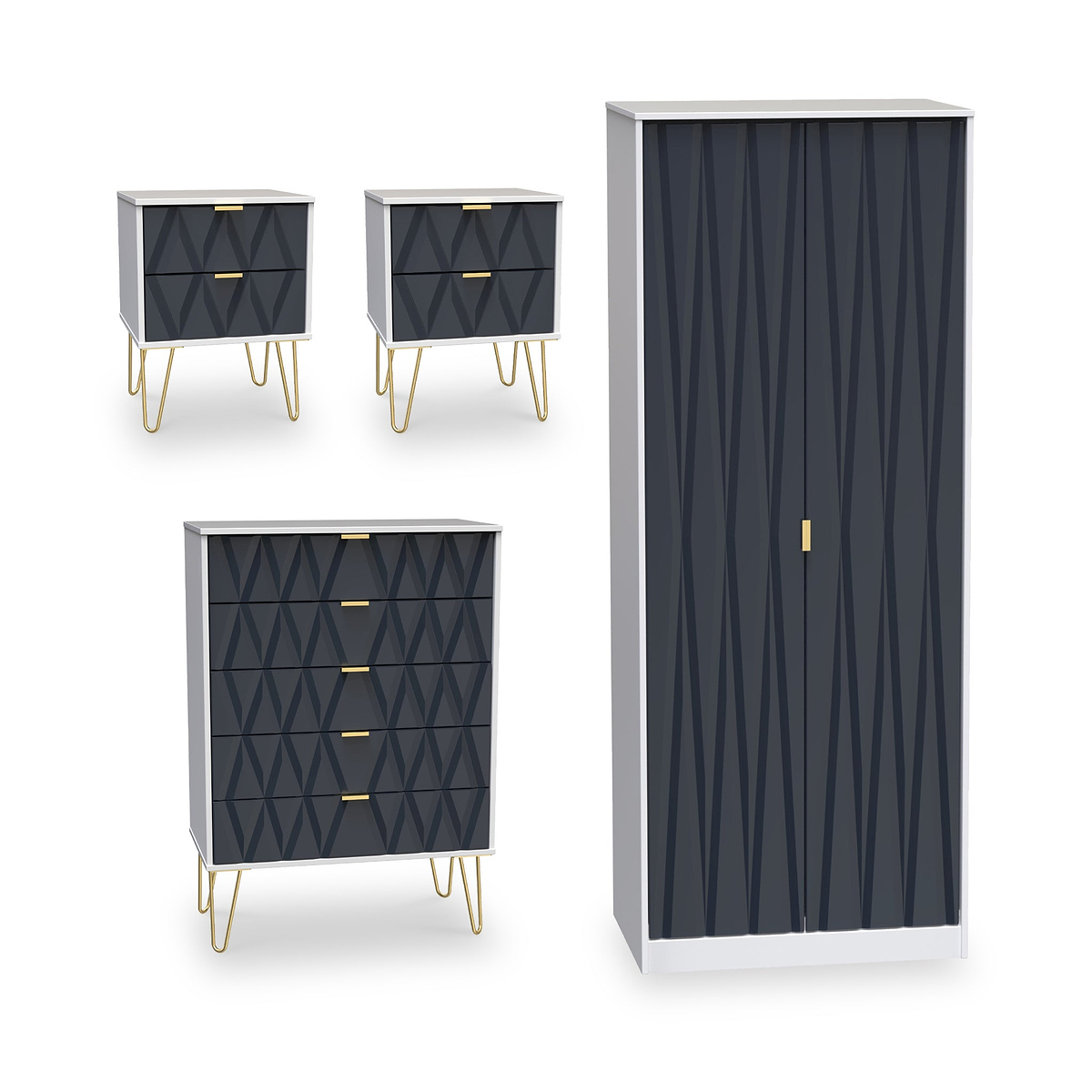 Geo 4 Piece Bedroom Furntiure Set White and Navy from Roseland Furniture