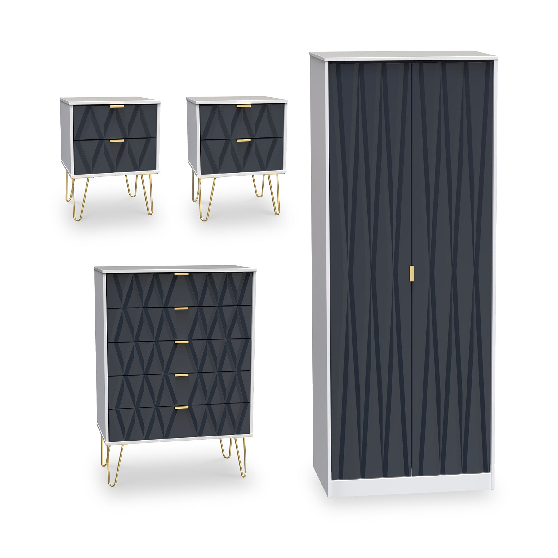 Geo 4 Piece Bedroom Furntiure Set White and Navy from Roseland Furniture