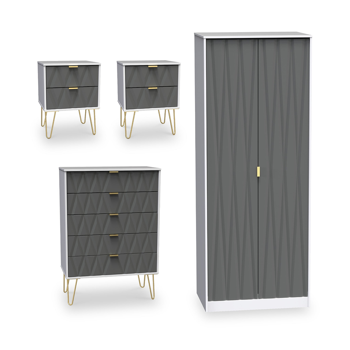 Geo 4 Piece Bedroom Furntiure Set White and Grey from Roseland Furniture