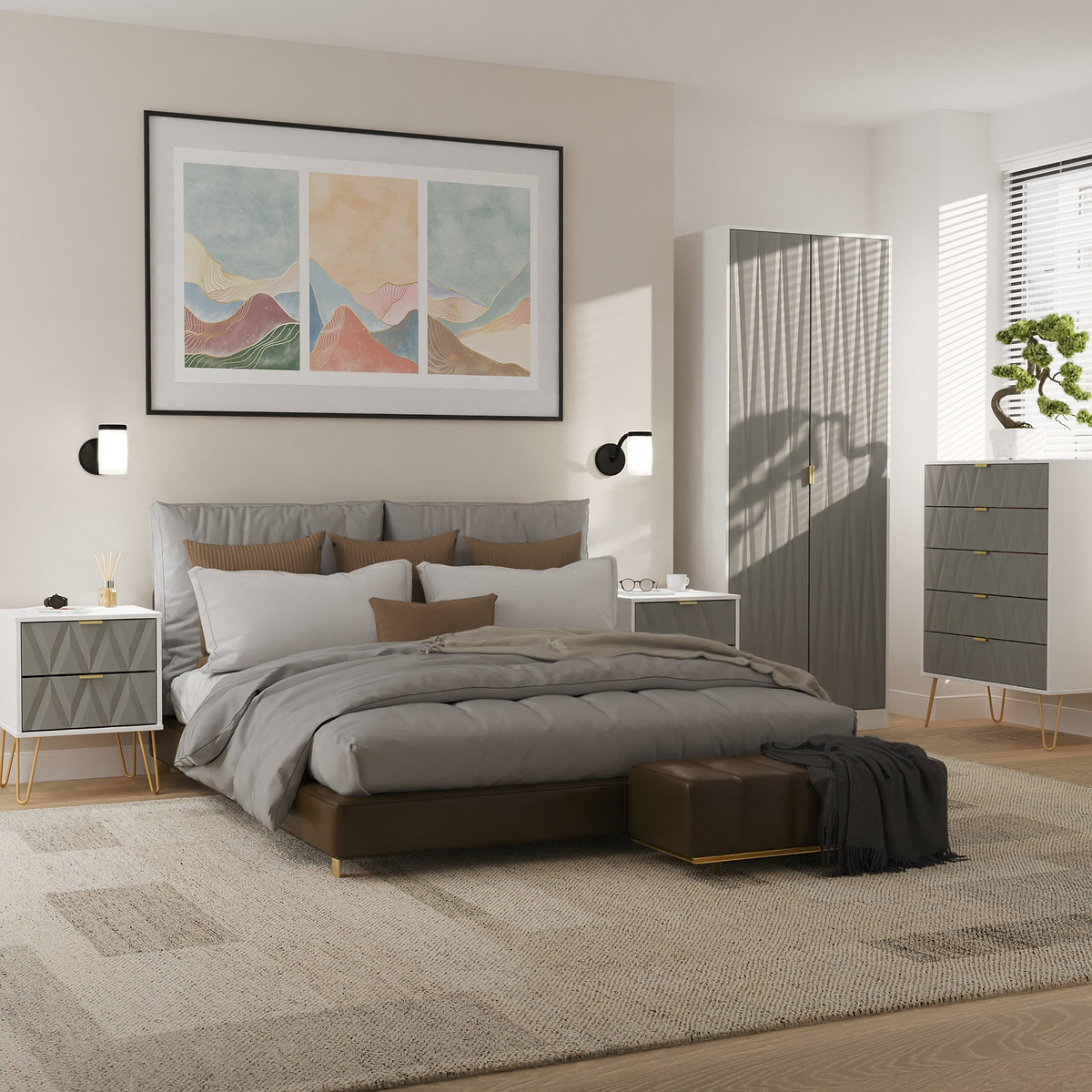 Geo 4 Piece Bedroom Furntiure Set White and Grey from Roseland Furniture