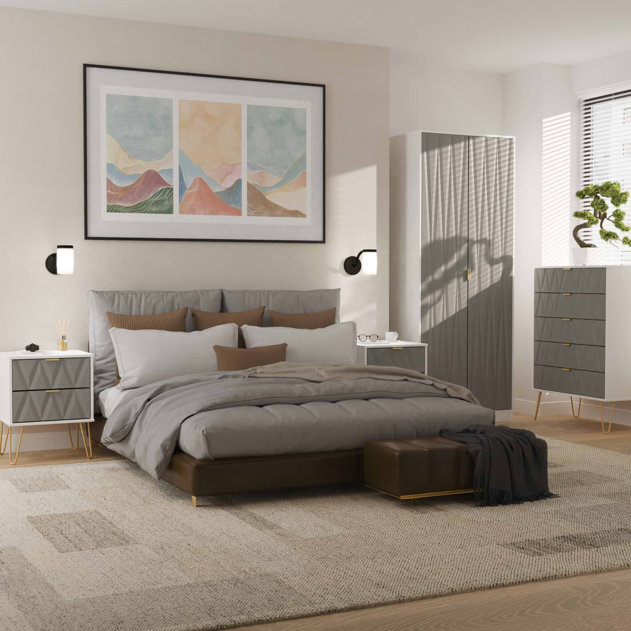 Geo 4 Piece Bedroom Furntiure Set White and Grey from Roseland Furniture