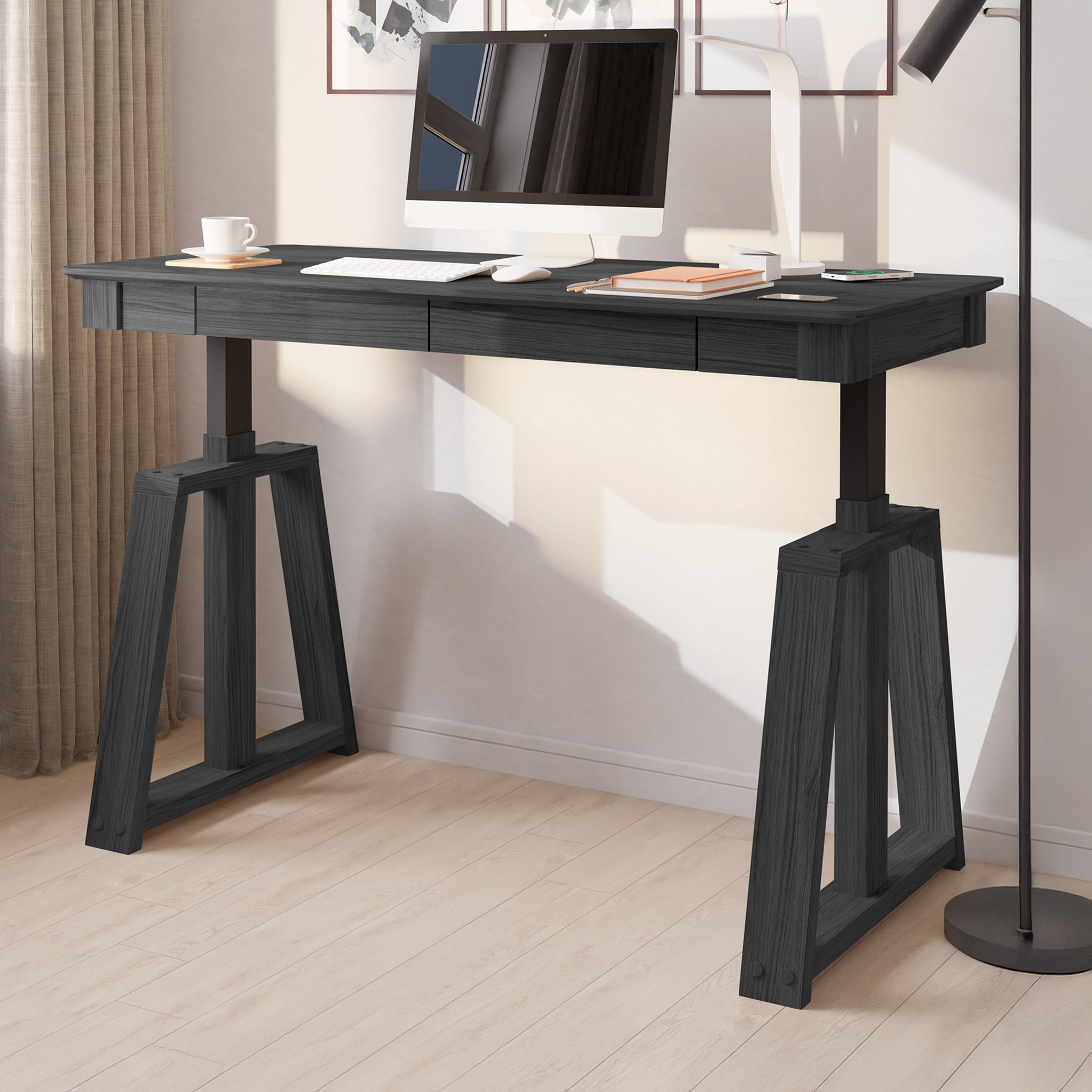 Nora Wood Effect Adjustable Height Desk w 2 Storage Drawers | Roseland