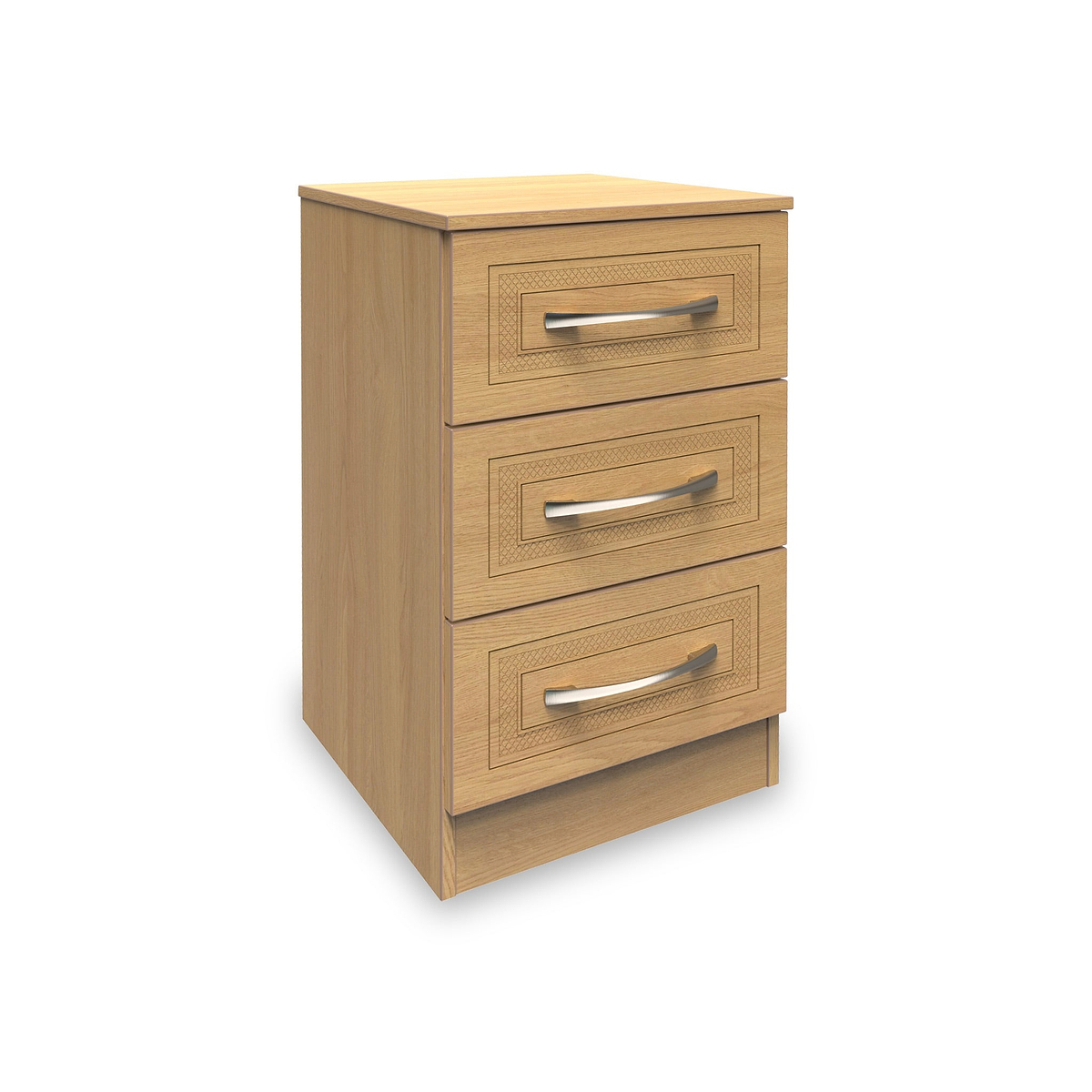 Kilgarth Modern Oak 3 Drawer Bedside Angle by Roseland FurnitureKilgarth Modern Oak 3 Drawer Bedside by Roseland Furniture