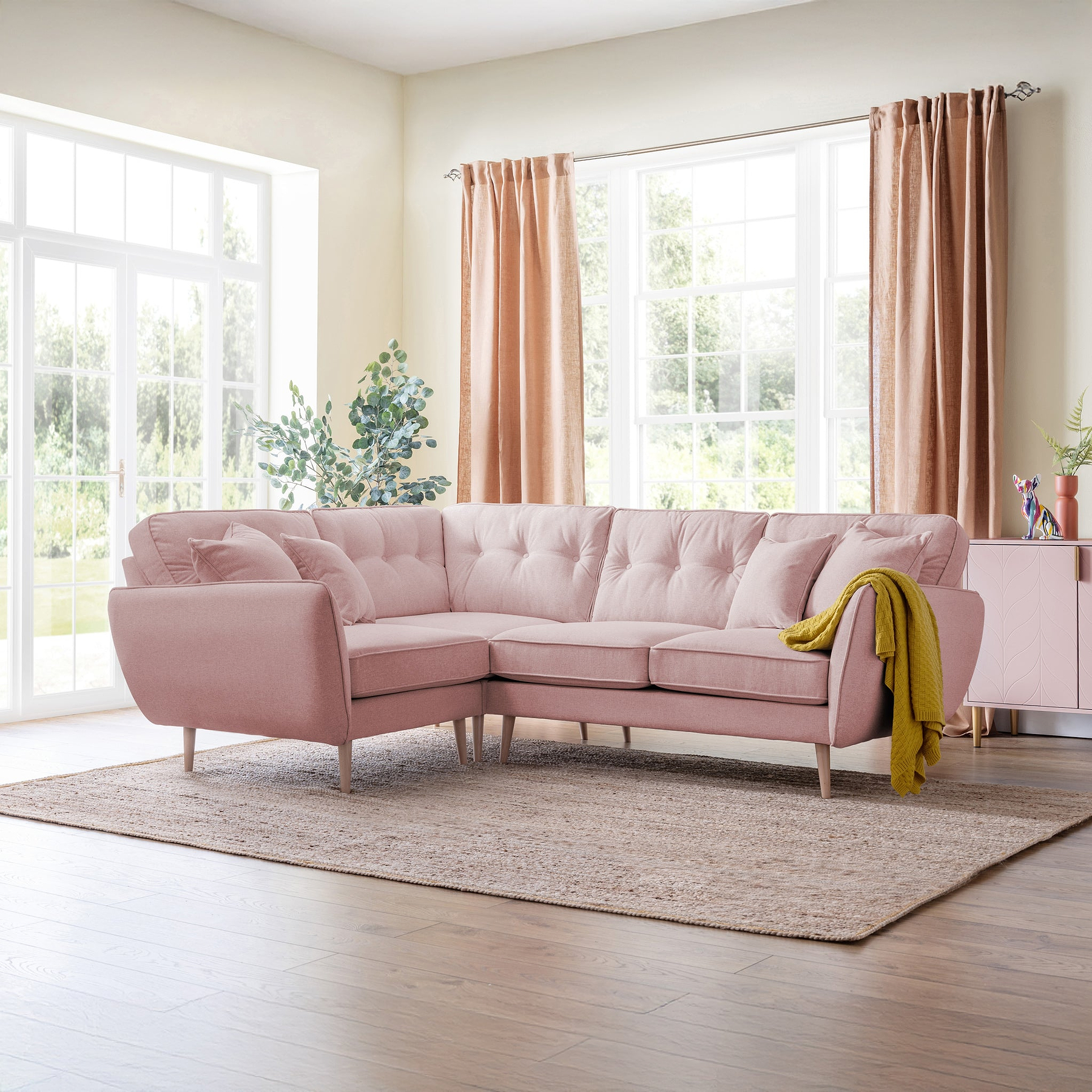 Elmbury Left Hand Corner Sofa Pink from Roseland Furniture