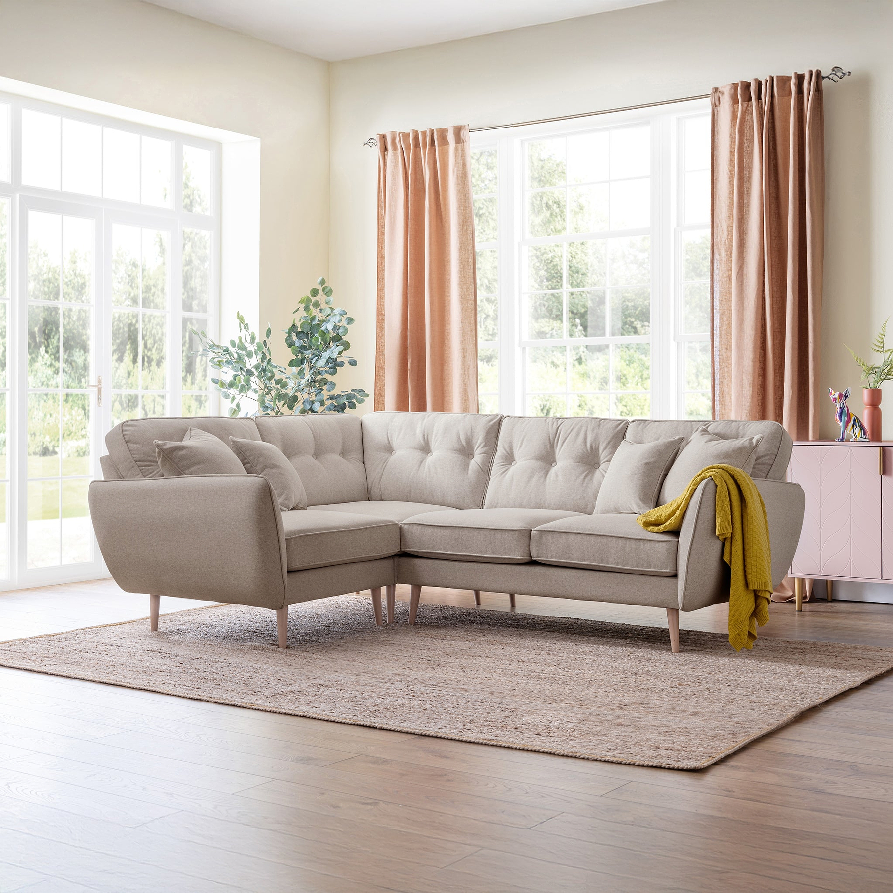 Elmbury Left Hand Corner Sofa Beige from Roseland Furniture