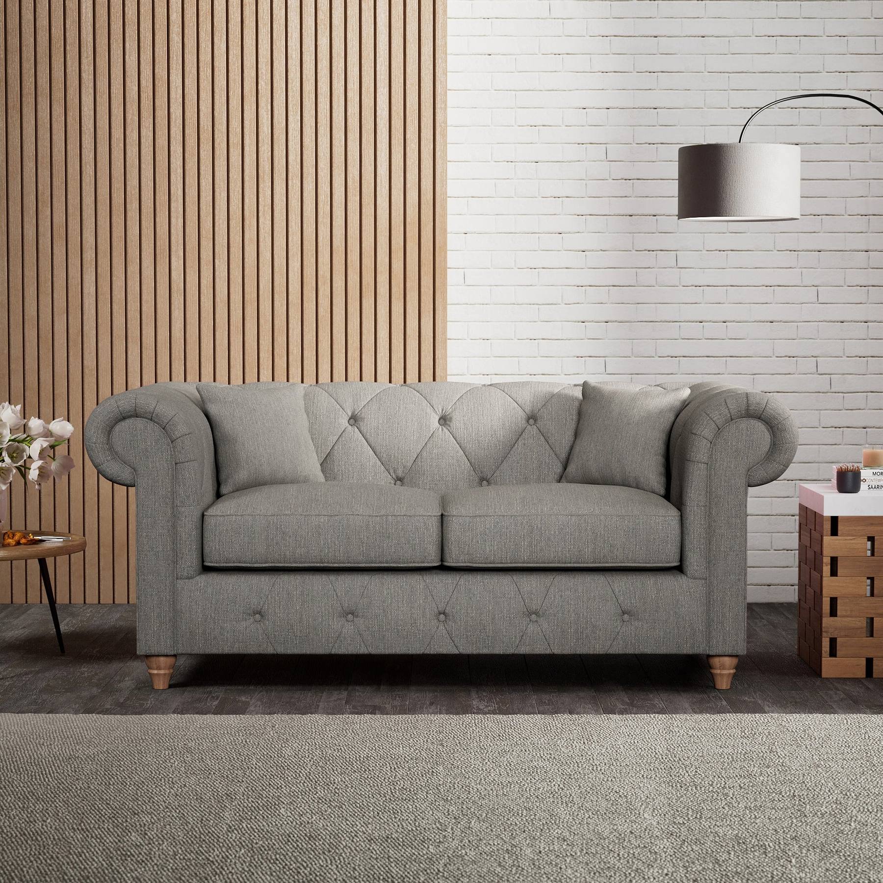 Everett 2 Seater Sofa Graphite Walnut Feet from Roseland Furniture
