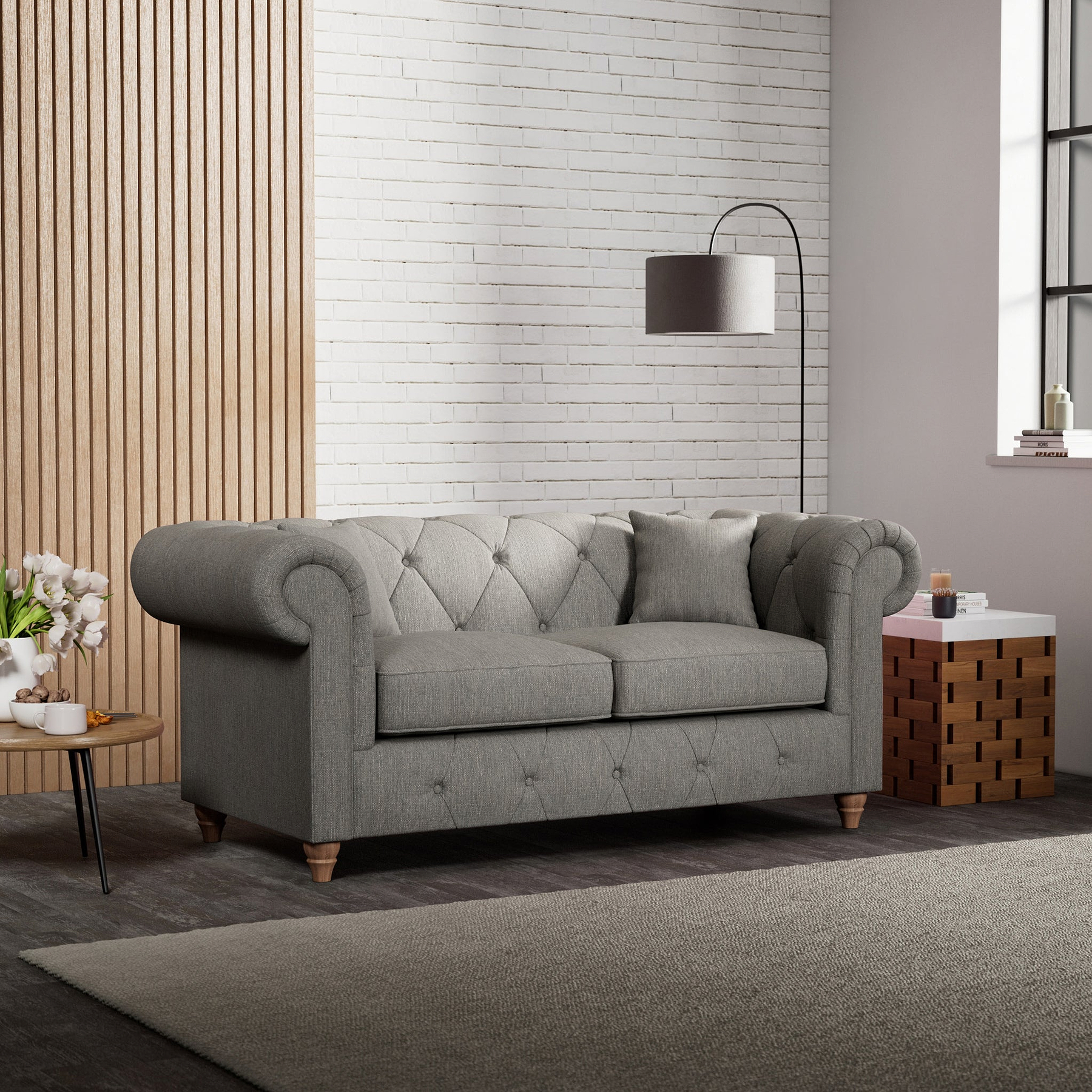 Everett 2 Seater Sofa Graphite Walnut Feet from Roseland Furniture