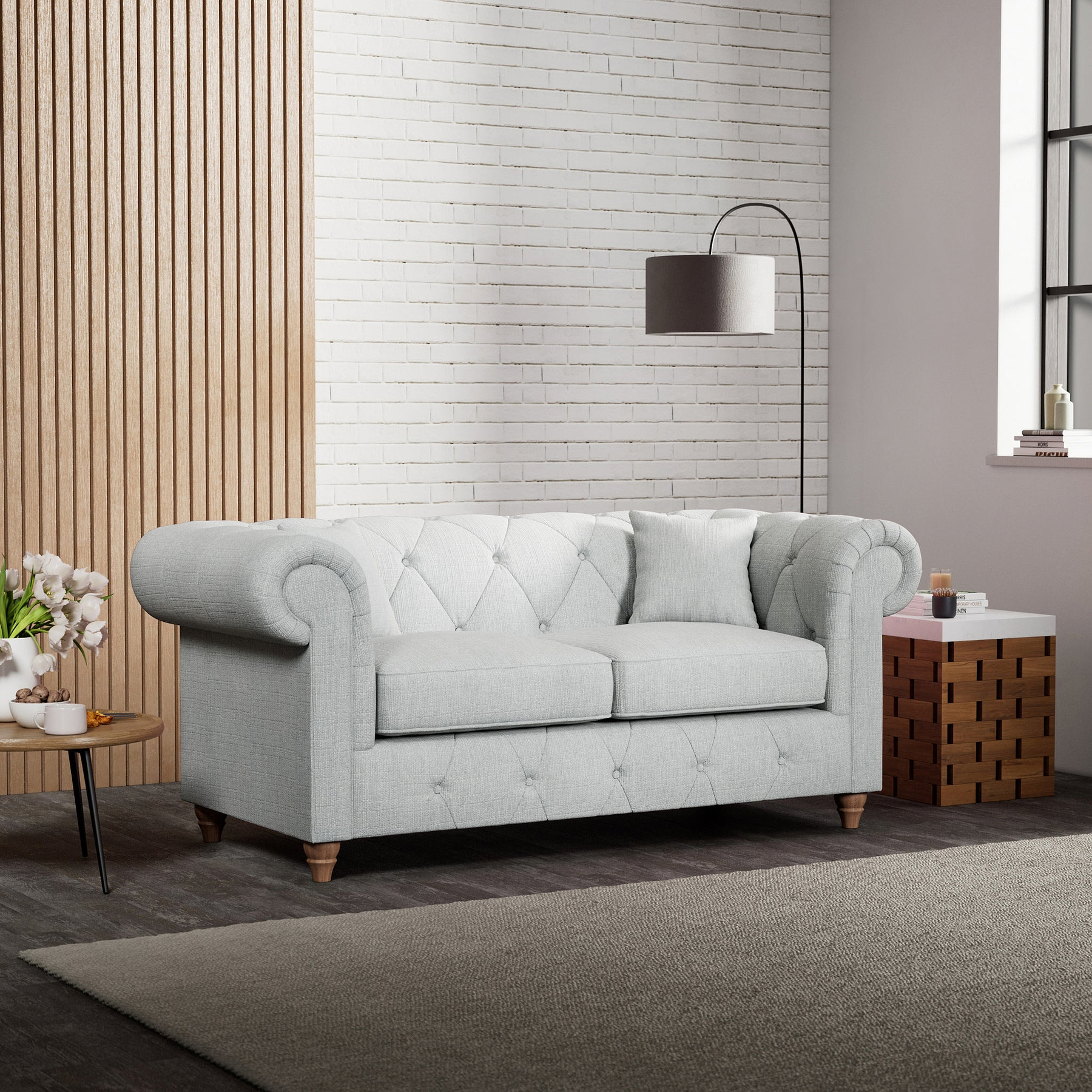 Everett 2 Seater Sofa Light Blue Walnut Feet from Roseland Furniture