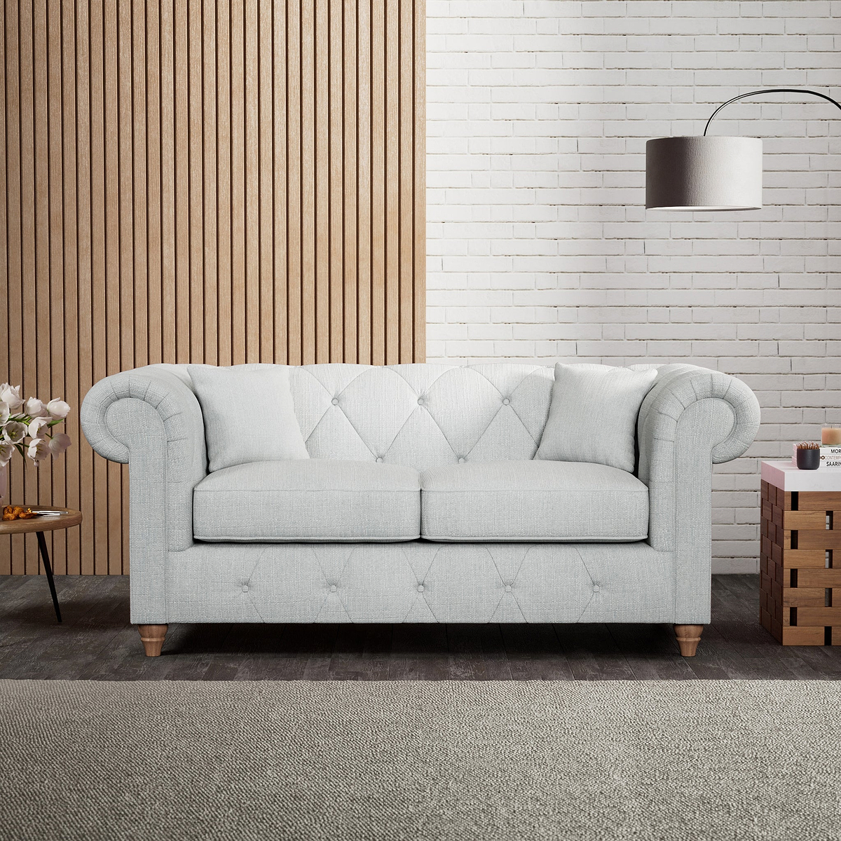 Everett 2 Seater Sofa Light Blue Walnut Feet from Roseland Furniture