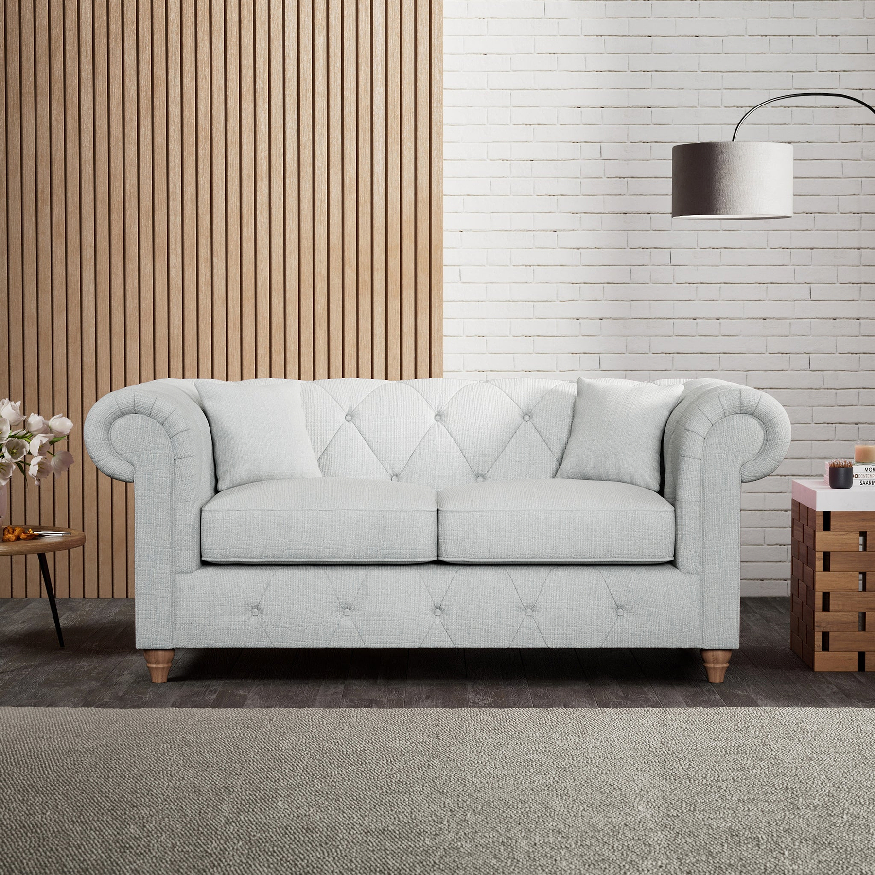 Everett 2 Seater Sofa Light Blue Walnut Feet from Roseland Furniture