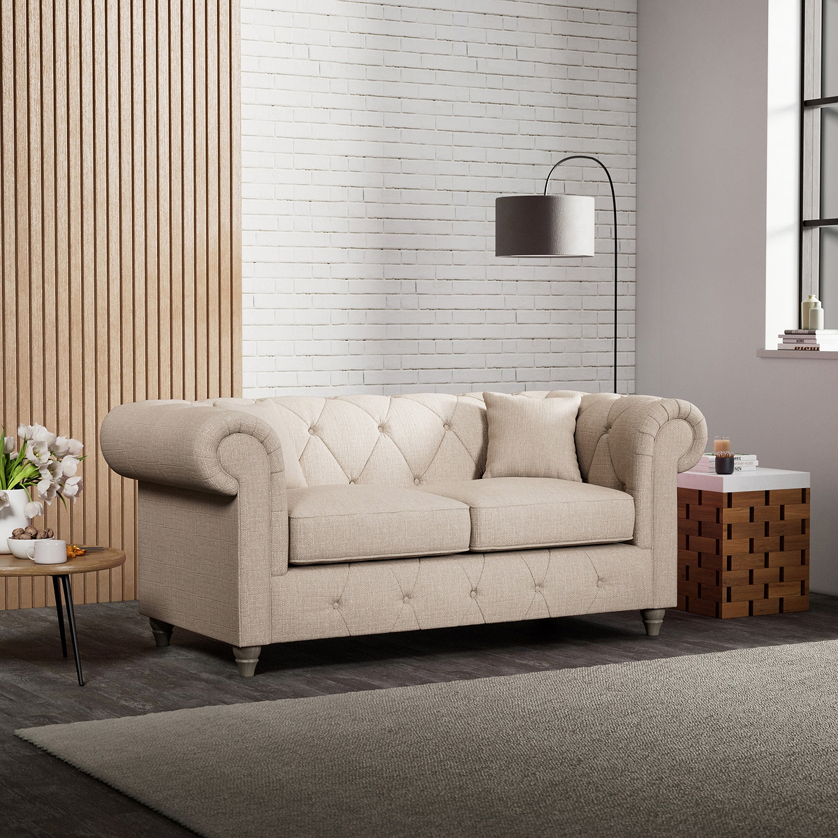 Everett 2 Seater Sofa Oyster Washed Oak Feet from Roseland Furniture