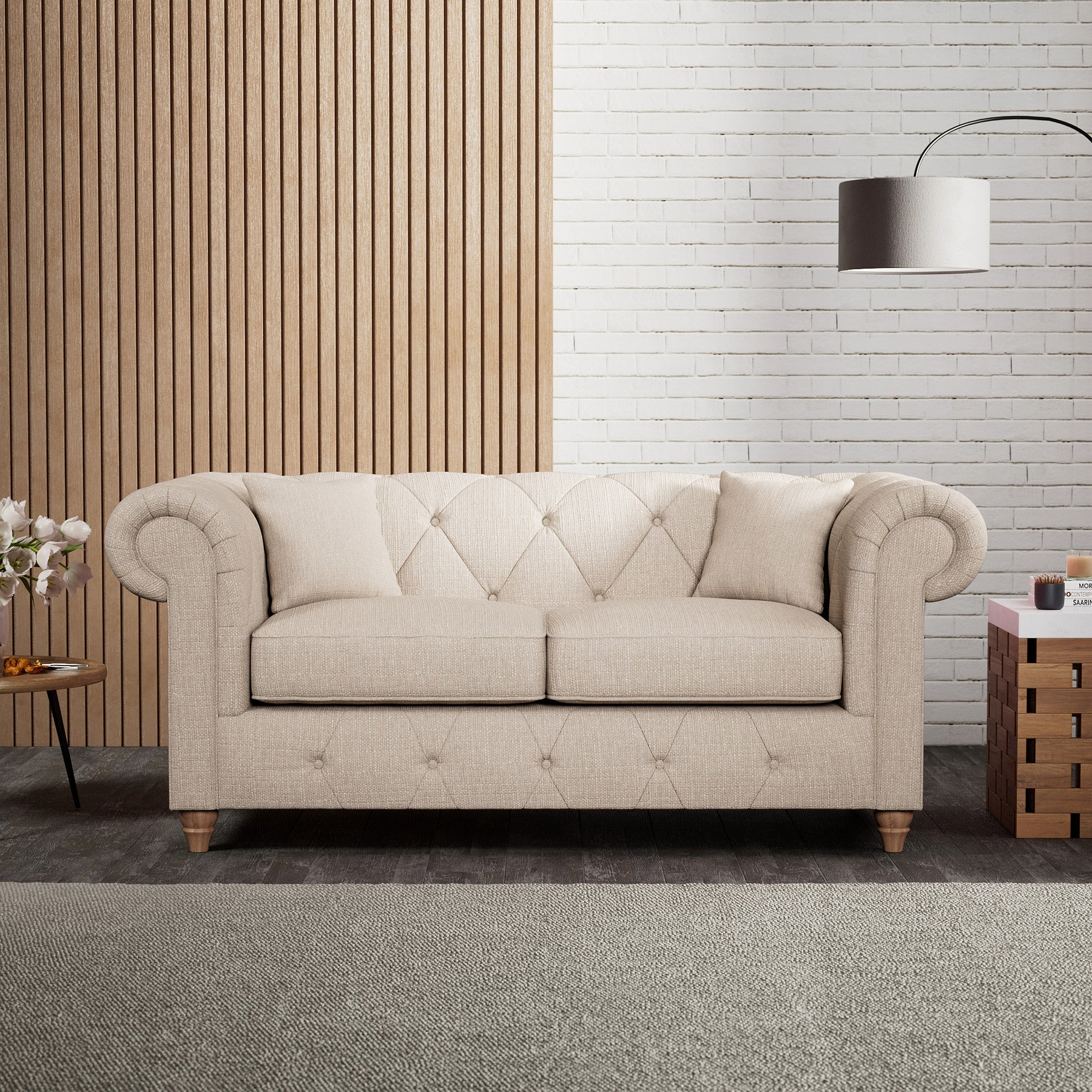 Everett 2 Seater Sofa Oyster Walnut Feet from Roseland Furniture