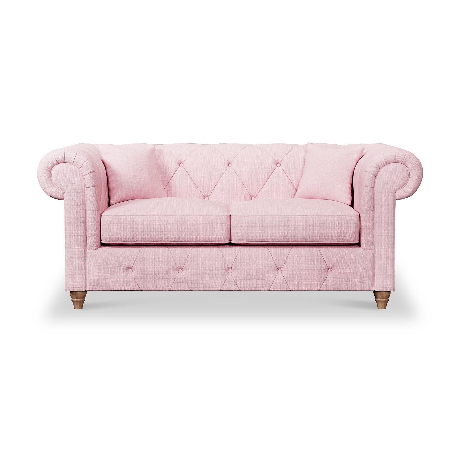 Everett 2 Seater Sofa Pink Walnut Feet from Roseland Furniture