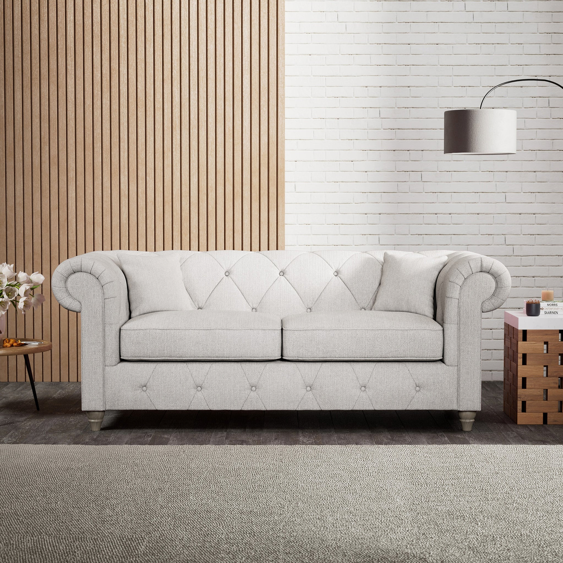 Everett 3 Seater Sofa Ash Washed Oak Feet from Roseland Furniture
