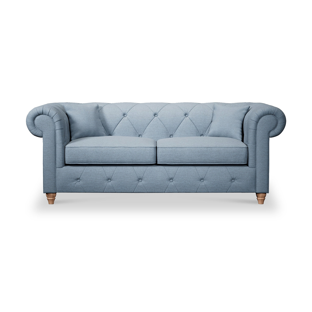 Everett 3 Seater Sofa Deep Blue Walnut Feet from Roseland Furniture