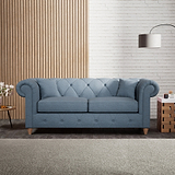 Everett 3 Seater Sofa Deep Blue Walnut Feet from Roseland Furniture