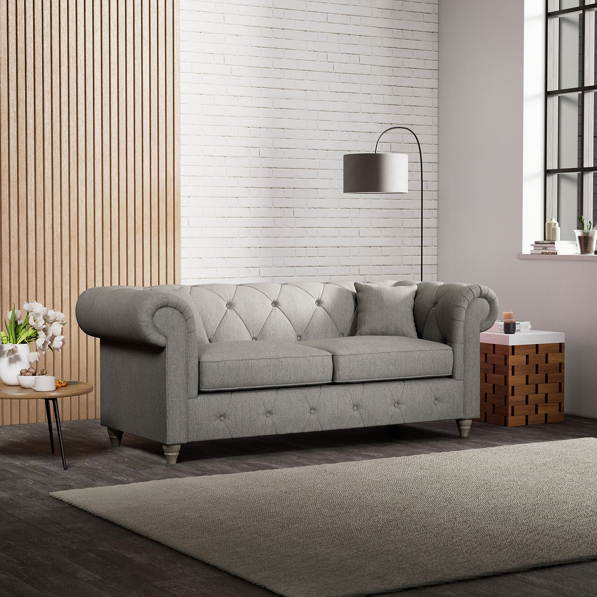 Everett 3 Seater Sofa Graphite Washed Oak Feet from Roseland Furniture