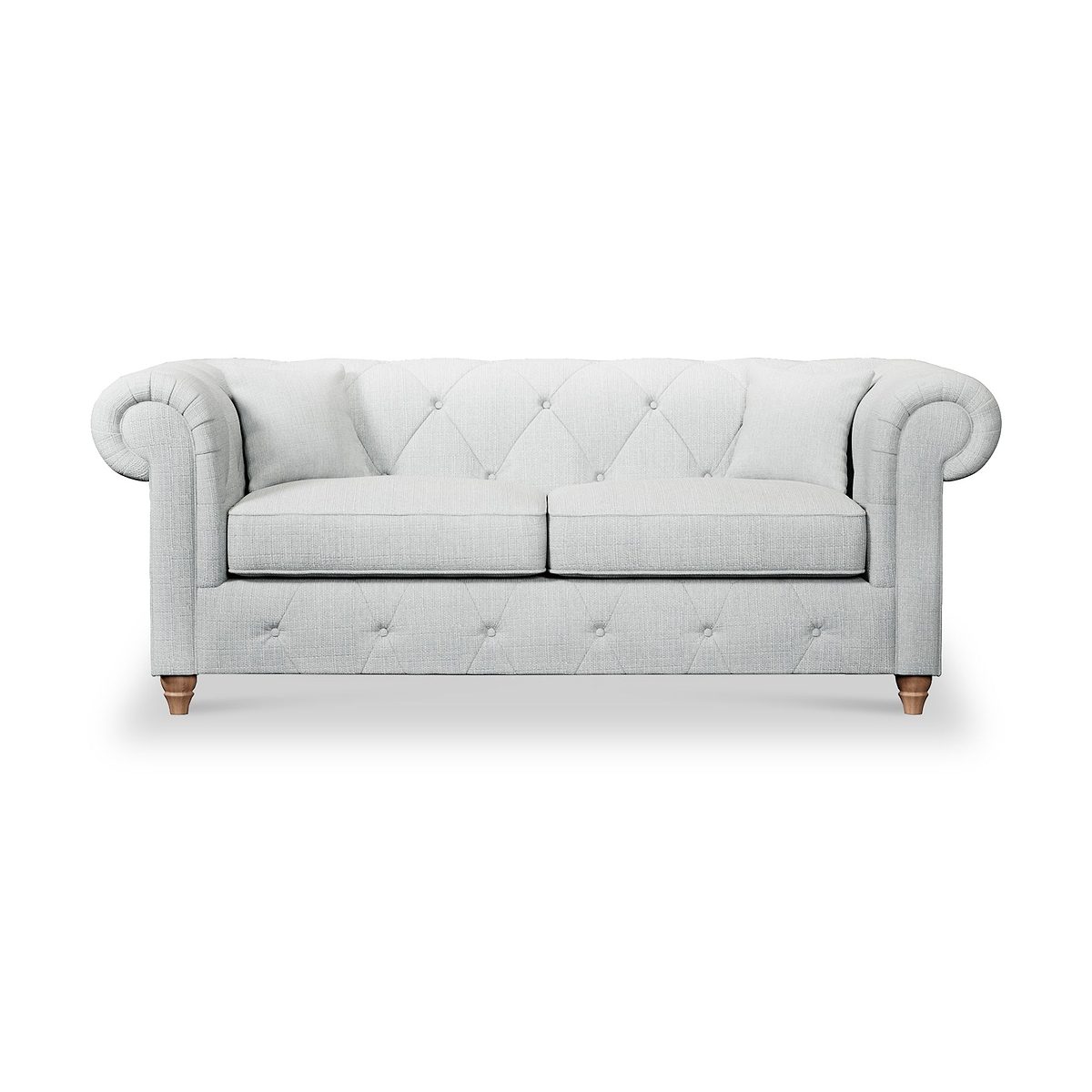 Everett 3 Seater Sofa Light Blue Walnut Feet from Roseland Furniture