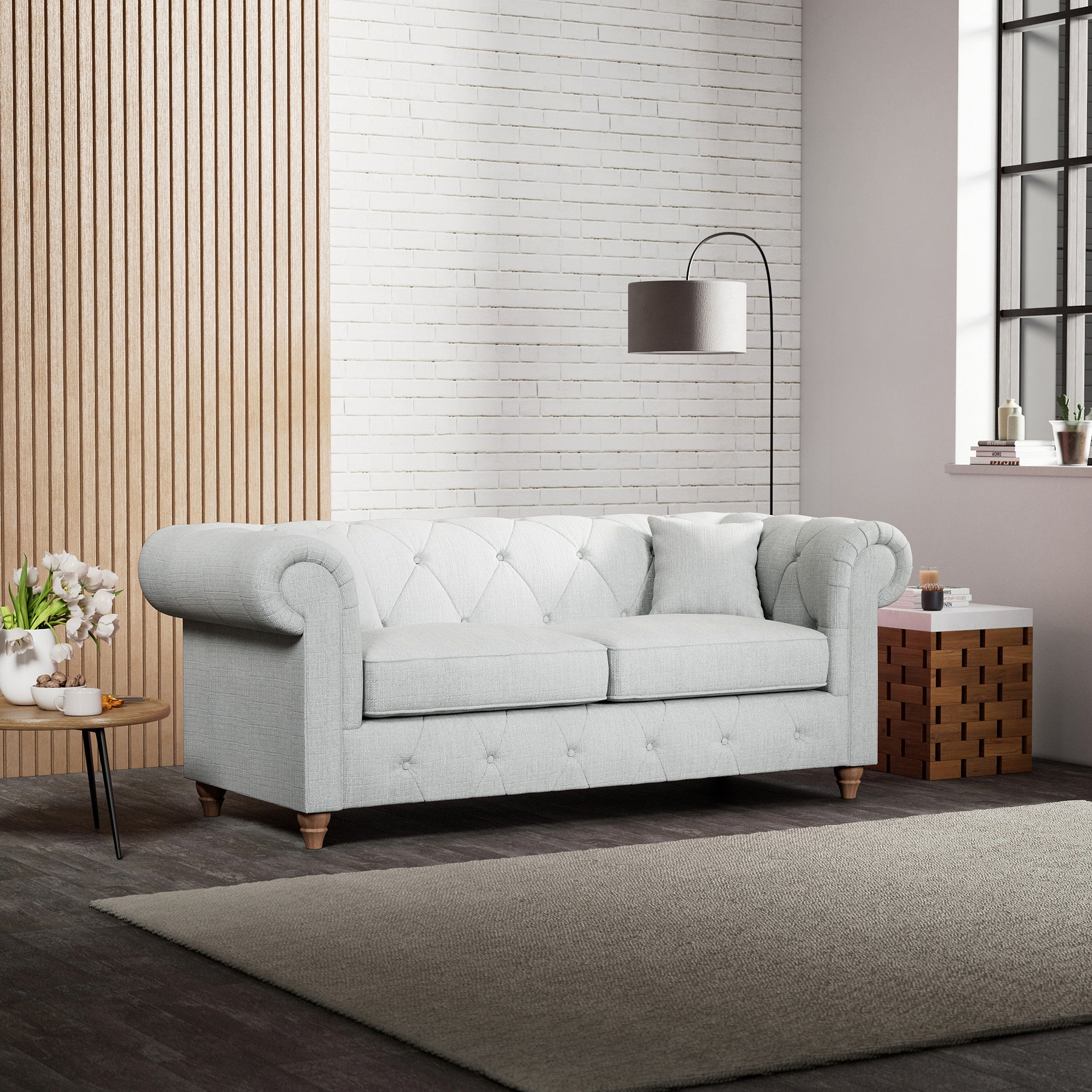 Everett 3 Seater Sofa Light Blue Walnut Feet from Roseland Furniture