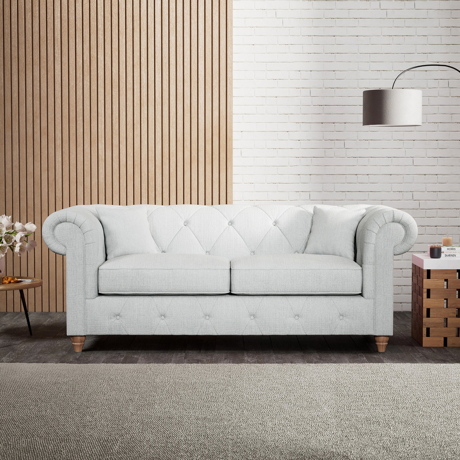 Everett 3 Seater Sofa Light Blue Walnut Feet from Roseland Furniture