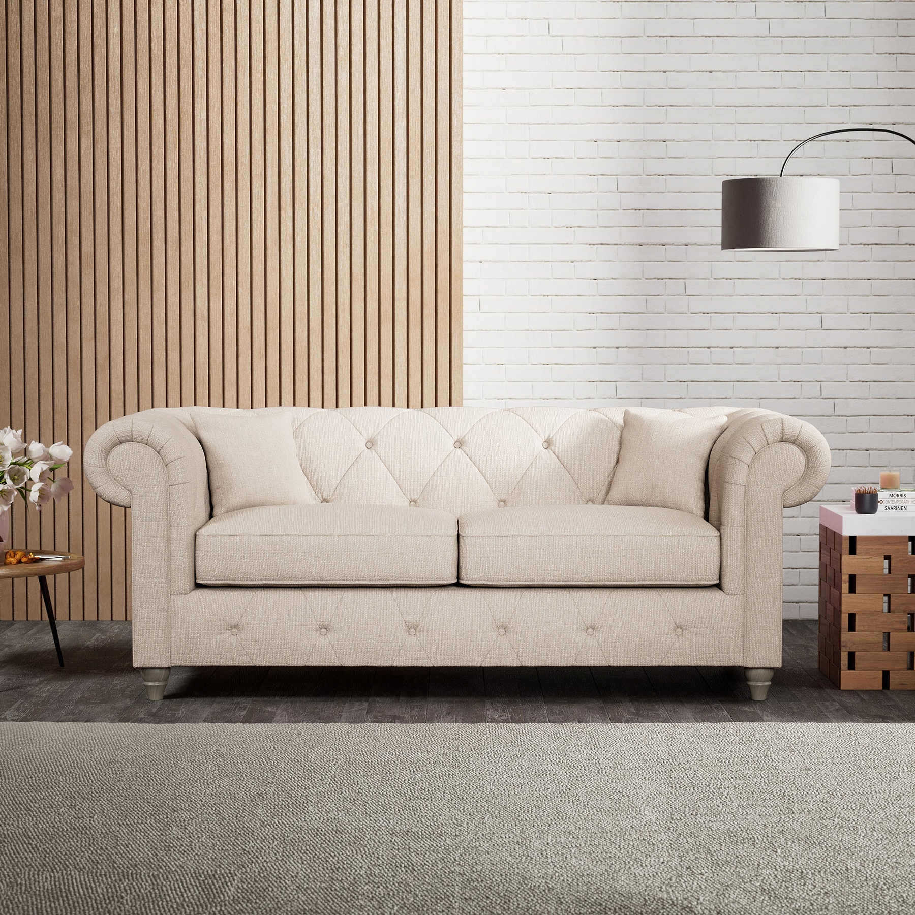 Everett 3 Seater Sofa Oyster Washed Oak Feet from Roseland Furniture