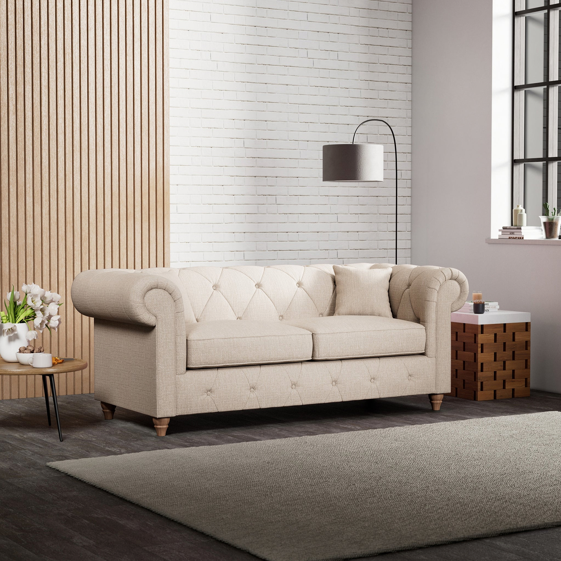 Everett 3 Seater Sofa Oyster Walnut Feet from Roseland Furniture