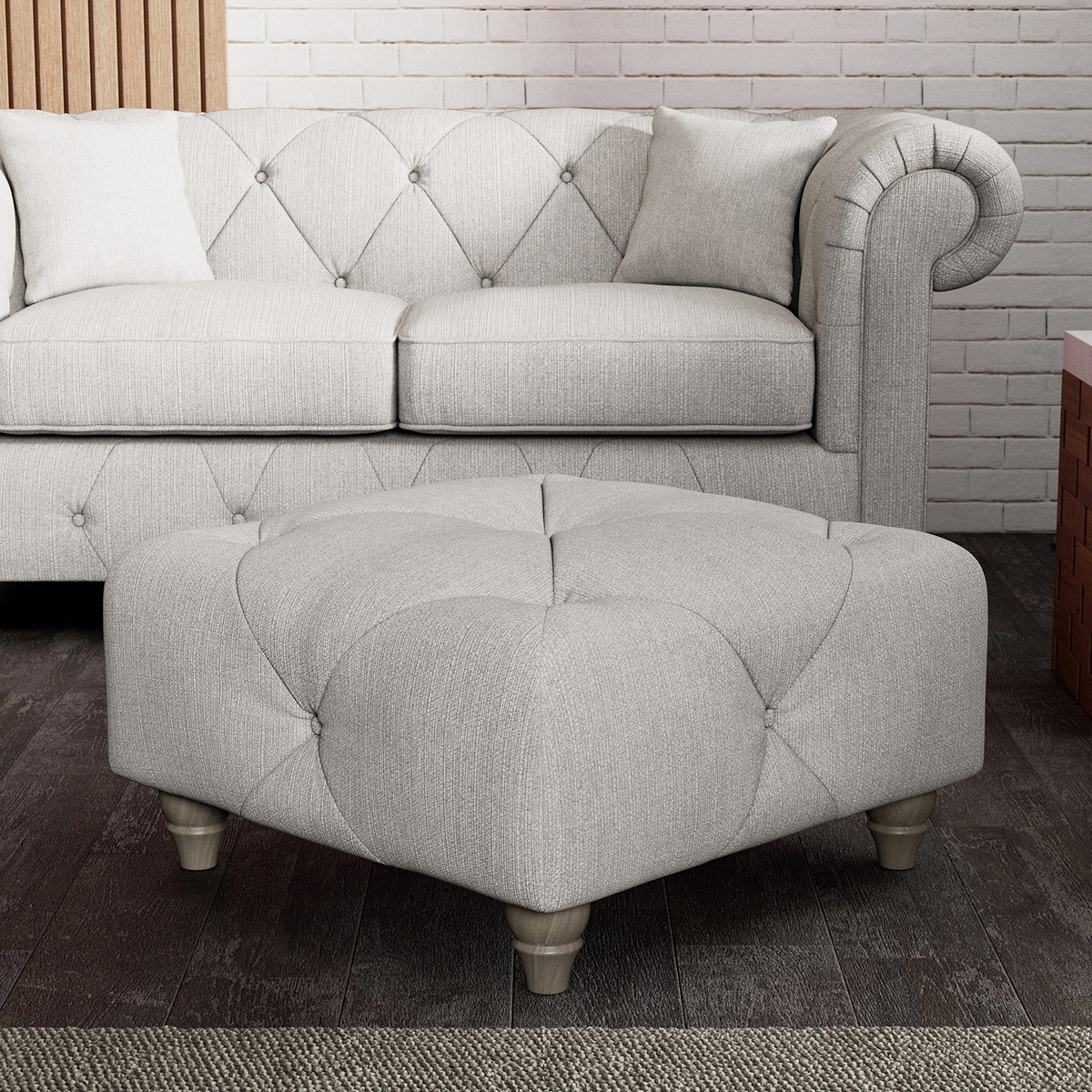 Everett Button Top Footstool Ash Washed Oak Feet from Roseland Furniture