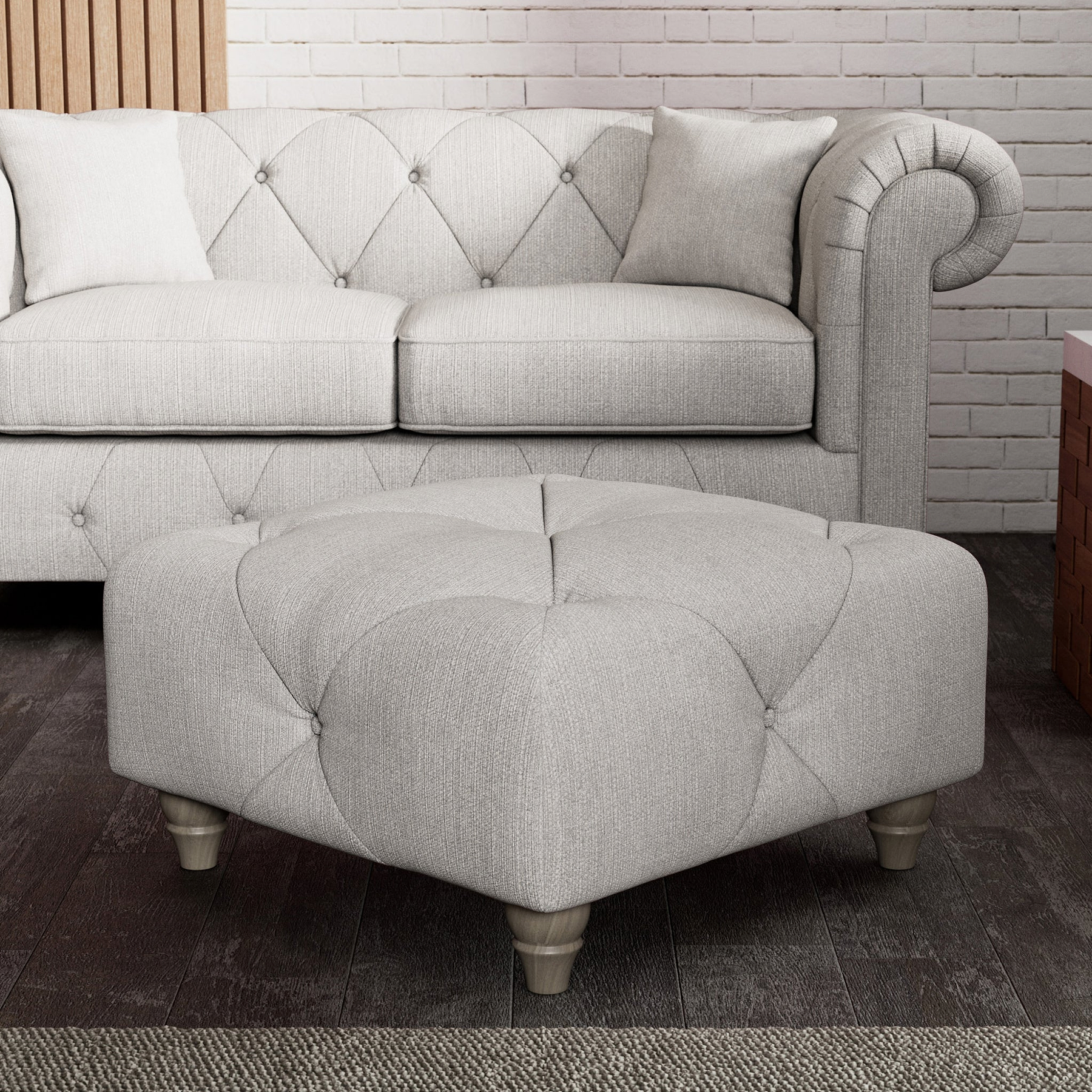 Everett Button Top Footstool Ash Washed Oak Feet from Roseland Furniture