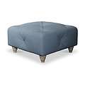 Everett Button Top Footstool Deep Blue Washed Oak Feet from Roseland Furniture