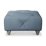 Everett Button Top Footstool Deep Blue Washed Oak Feet from Roseland Furniture