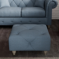 Everett Button Top Footstool Deep Blue Washed Oak Feet from Roseland Furniture