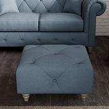 Everett Button Top Footstool Deep Blue Washed Oak Feet from Roseland Furniture
