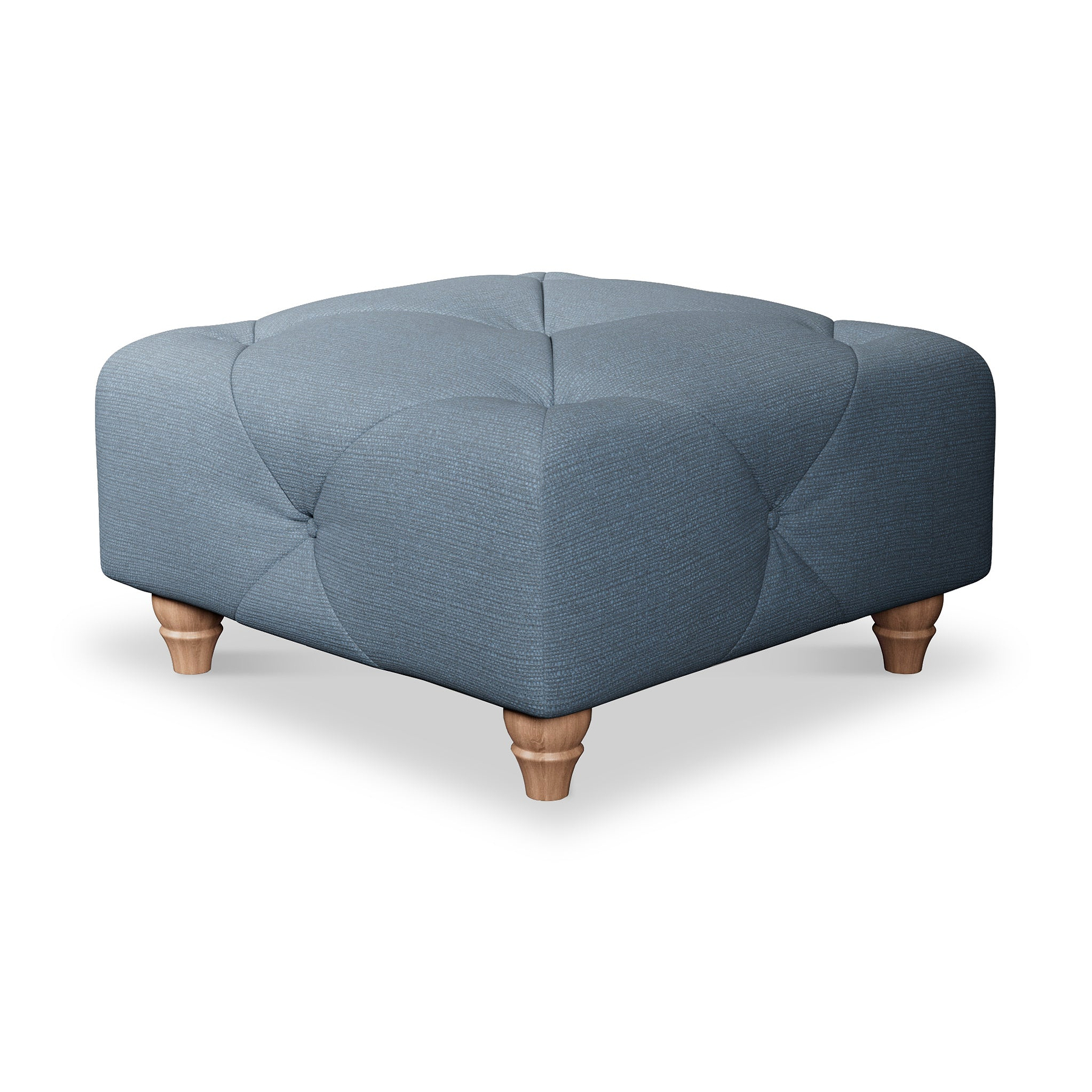 Everett Button Top Footstool Deep Blue Walnut Feet from Roseland Furniture